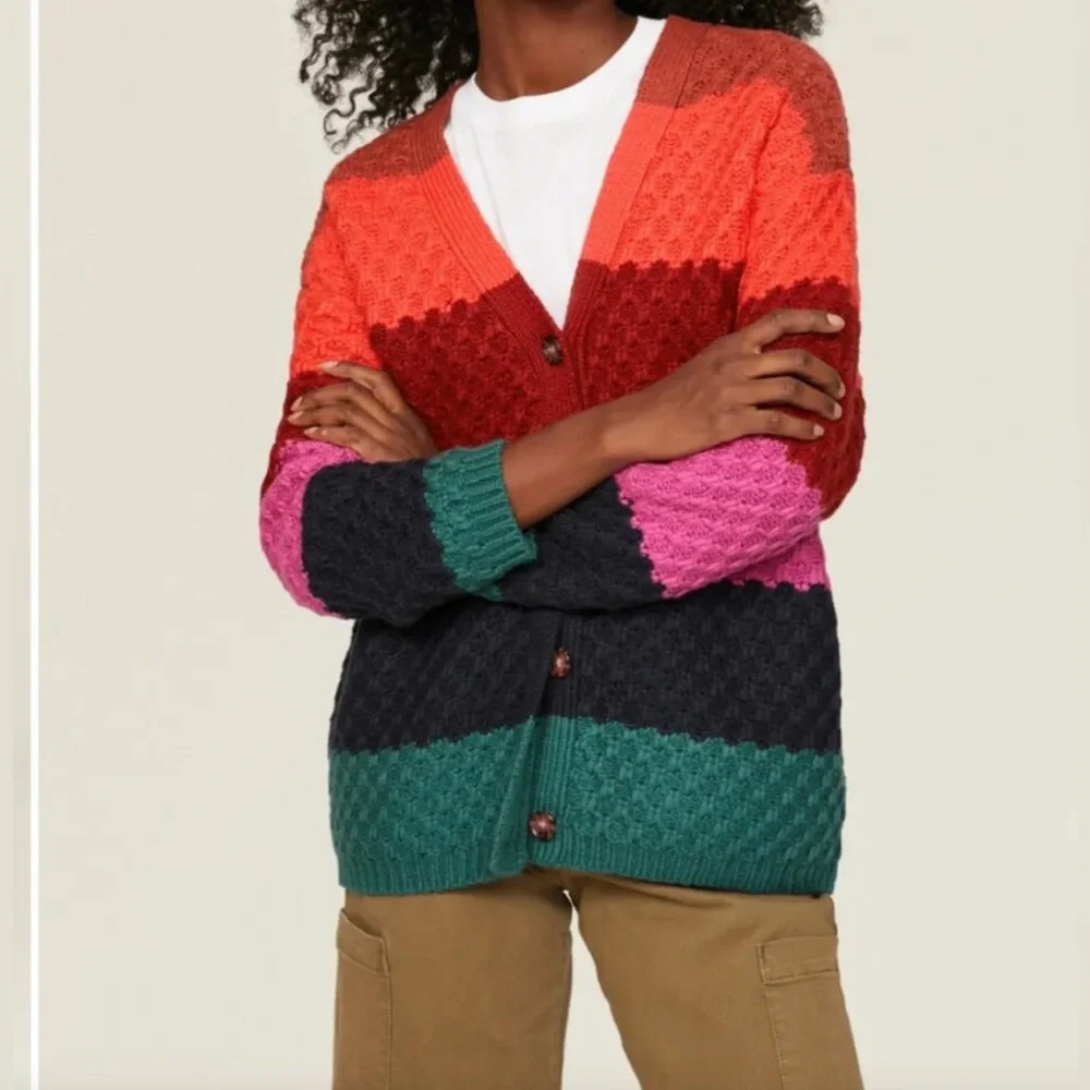 Marine Layer Block Stripe Oversize Cardigan in Multi Colorblock Large - Picture 2 of 9